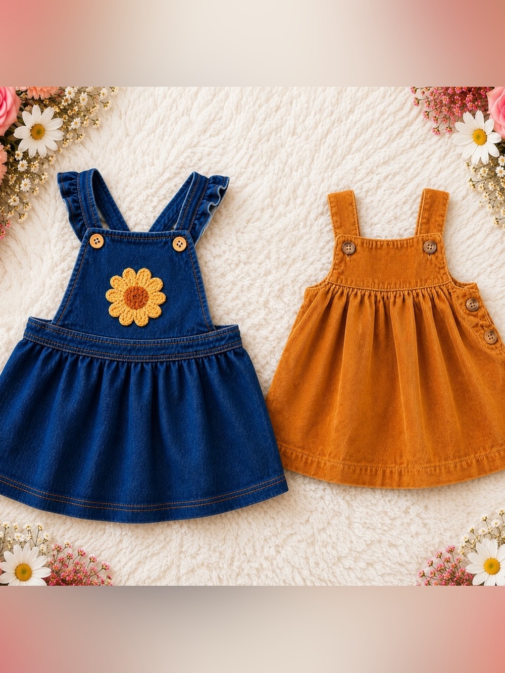 Denim Blue & Mustard Corduroy Toddler Pinafore Dresses
